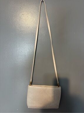 Whiting & Davis Cream Woven Crossbody with Gold Hardware